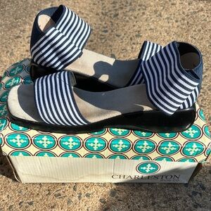 CHARLESTON SHOE CO. Navy and White Striped Sandals